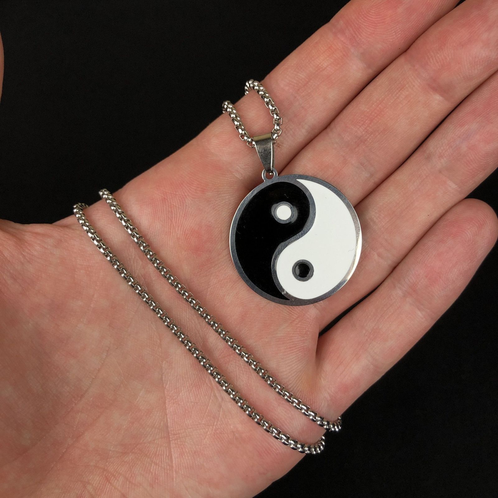 Jewelry Yin Yang Pendant Neckalce Punk Chain in Silver, Men's