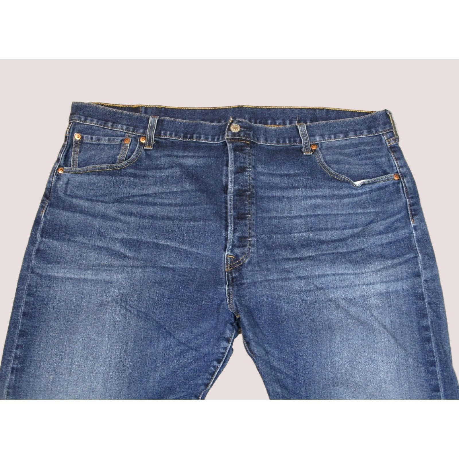 Levi's Levi's 501 Jeans Men 44x32 Blue Button Fly Original Fit Pants Dark Wash Distressed Logo 5-Pocket Denim Regular Fit Leather? Size US 44 / EU 60 - 1 Thumbnail