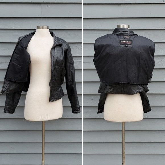 Vintage × Wilsons Leather Vintage 90s y2k Wilsons Black Leather Insulated Bomber Coat Size M / US 6-8 / IT 42-44 - 2 Thumbnail