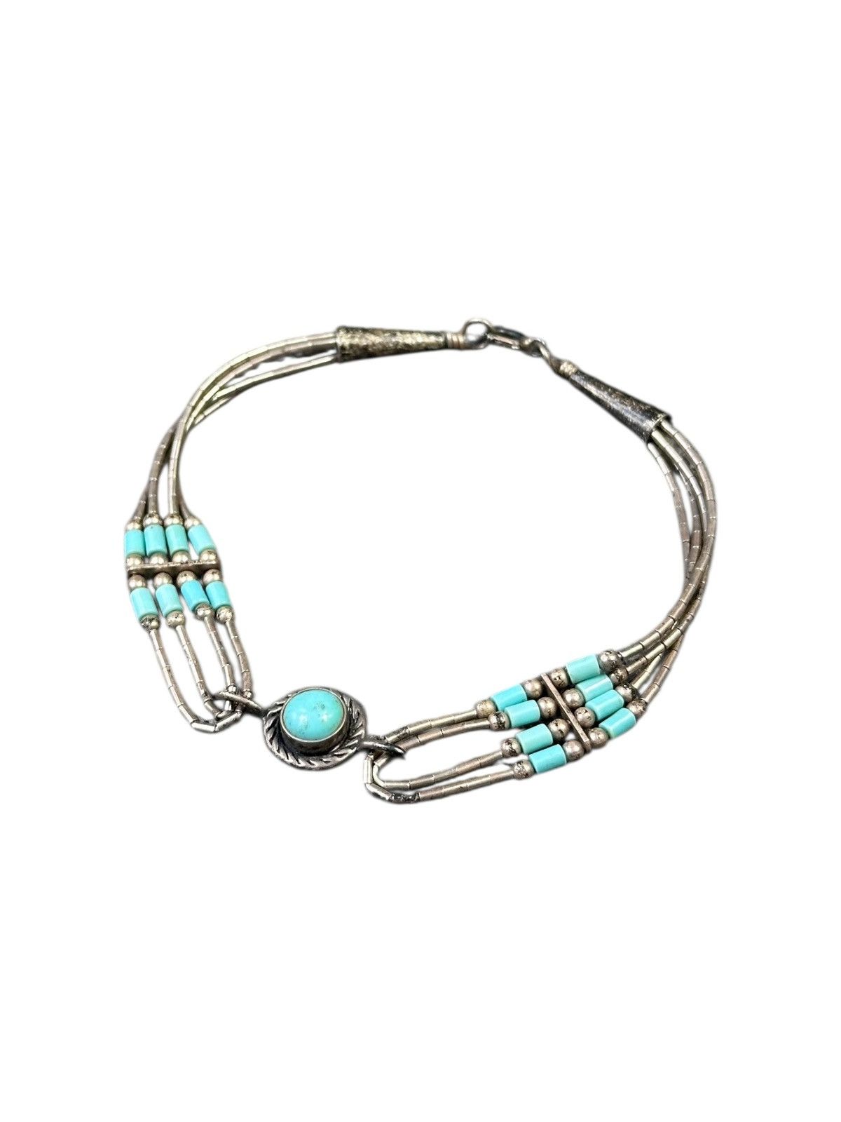Vintage 1980s SOUTHWESTERN LIQUID SILVER HEISHI TURQUOISE BRACLET Size ONE SIZE - 4 Thumbnail