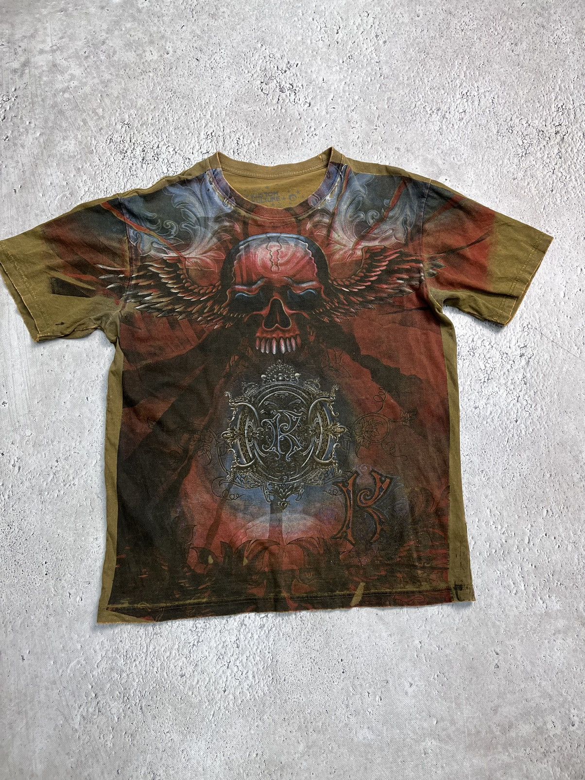 Affliction × Vintage Crazy Vintage Y2K Affliction T Shirt Skull Opium Cyber Goth Size US L / EU 52-54 / 3 - 2 Thumbnail