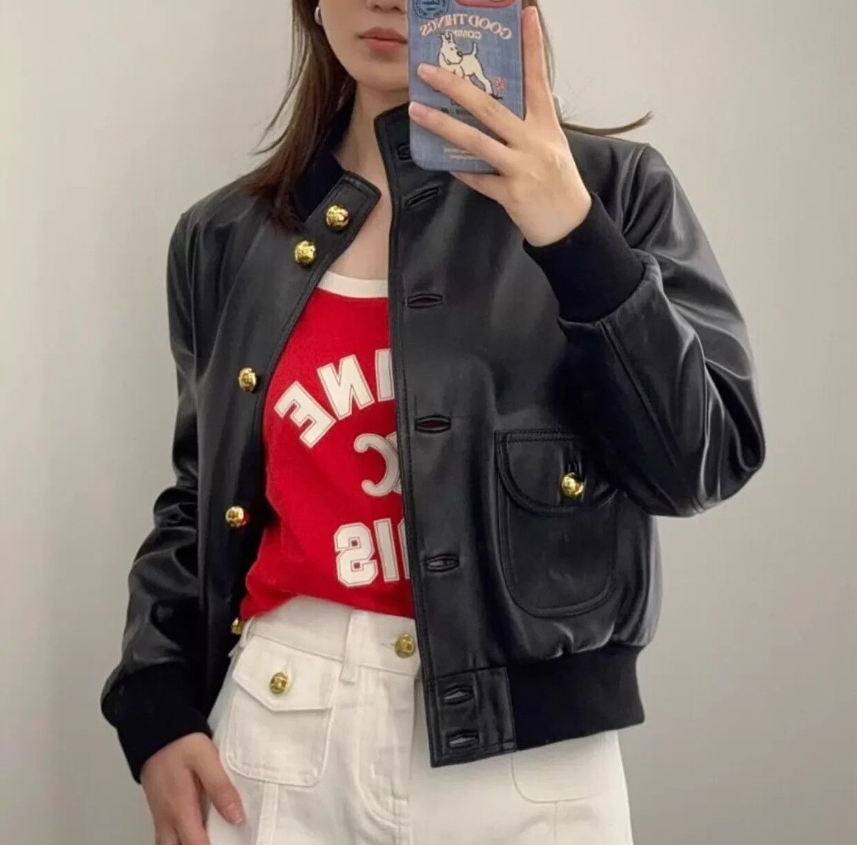 Celine Celine women's black lambskin Triomphe gold-button jacket Size XS / US 0-2 / IT 36-38 - 2 Thumbnail