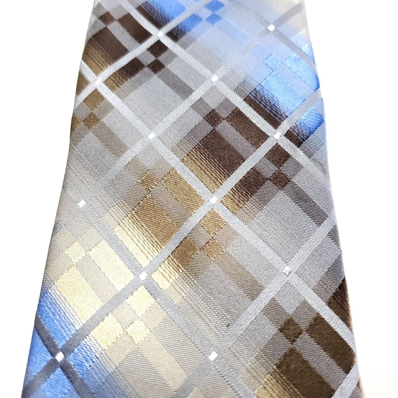 Van Heusen Van Heusen Silk Tie Brown Blue Plaid Woven Size ONE SIZE - 2 Thumbnail