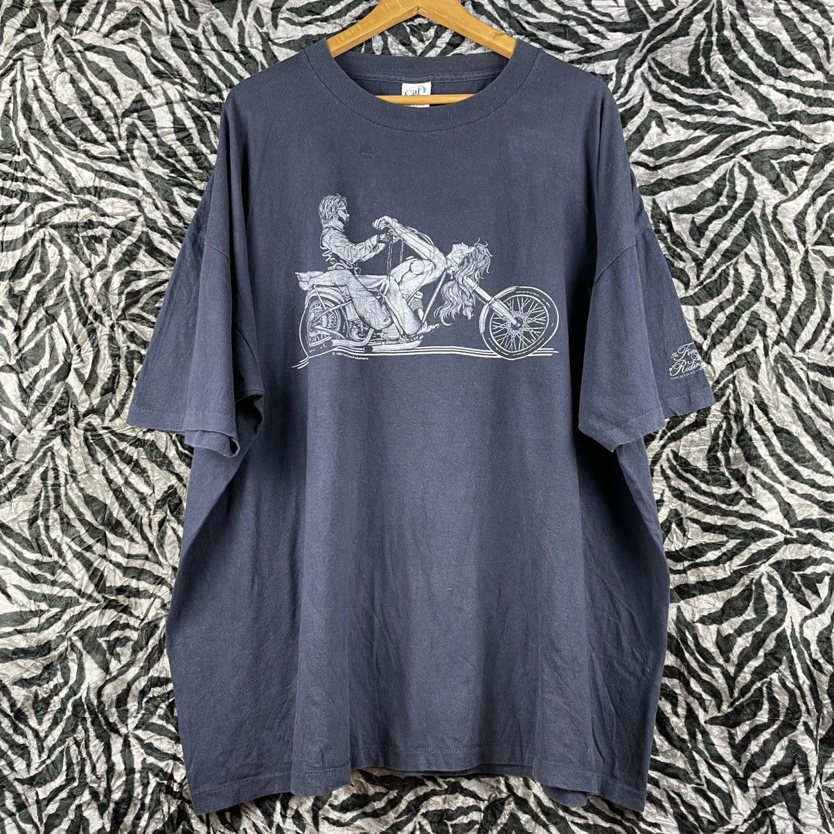 Vintage Vintage 90s Erotic Motorcycle Art T-Shirt XXXL Size US XXL / EU 58 / 5 - 1 Thumbnail