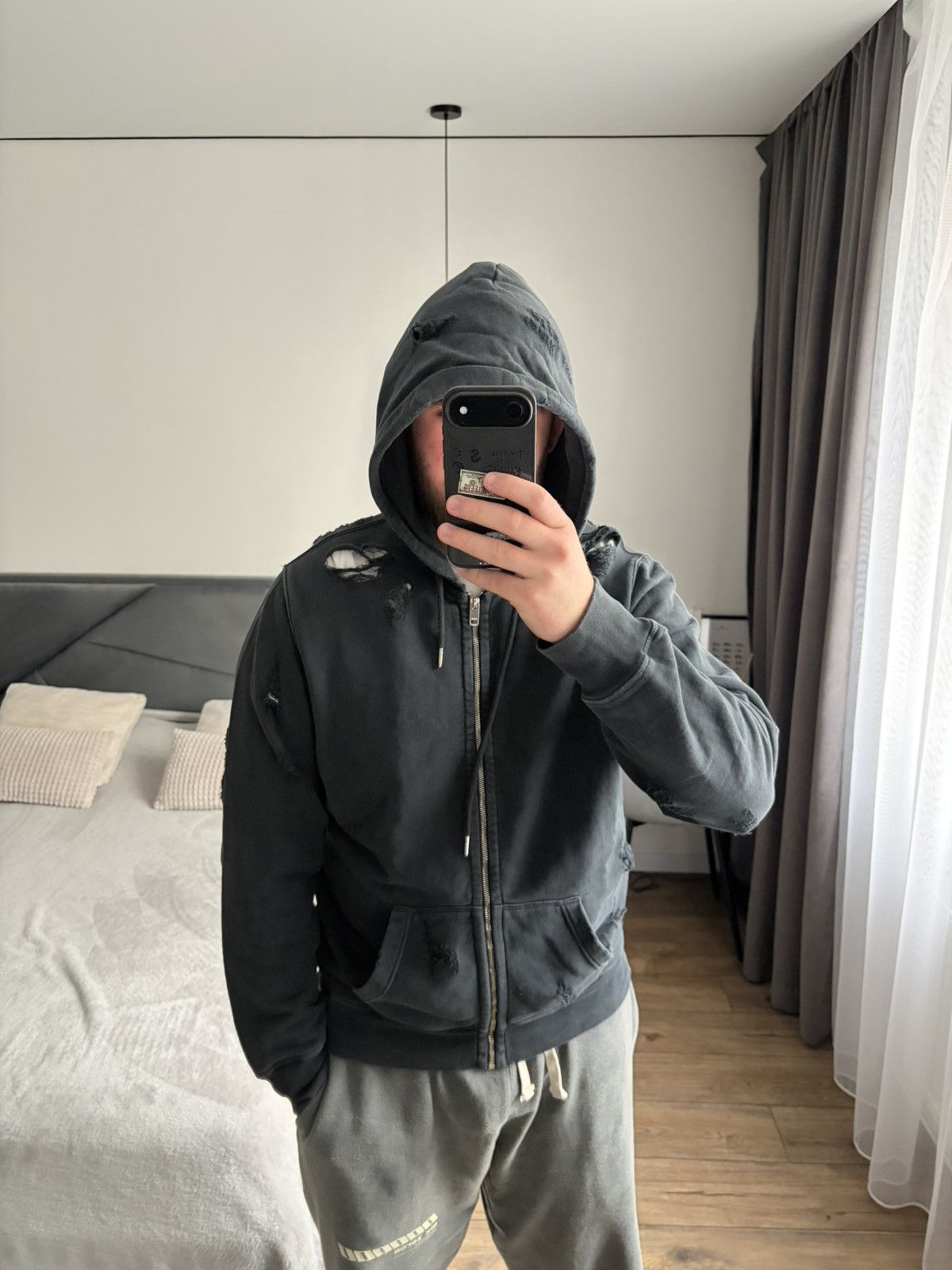 Diesel Rare Diesel Destroyed Zip Graphite Hoodie Streetwear Size US L / EU 52-54 / 3 - 4 Thumbnail