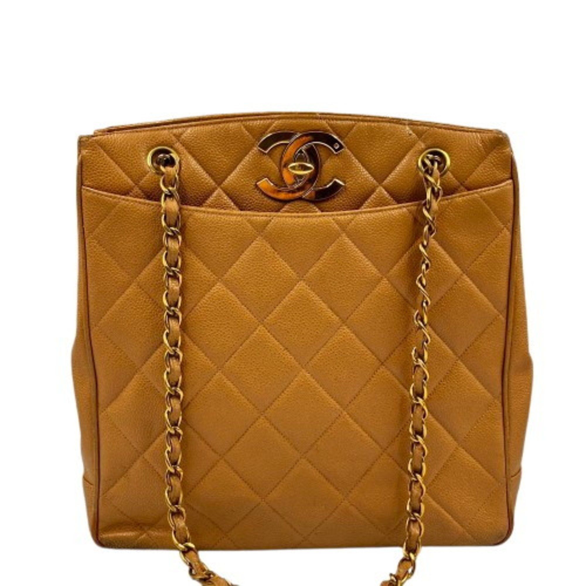 Chanel Caviar Skin Chain Tote Bag Beige, Women's