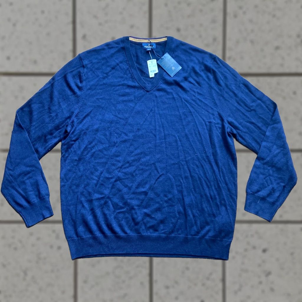 Brooks Brothers NWT Brooks Brothers Mens Sweater V-Neck Navy Blue 2XL Merino Wool Lightweight Pullover Knit Casual Business Color: Blue Size US XXL / EU 58 / 5 - 1 Thumbnail