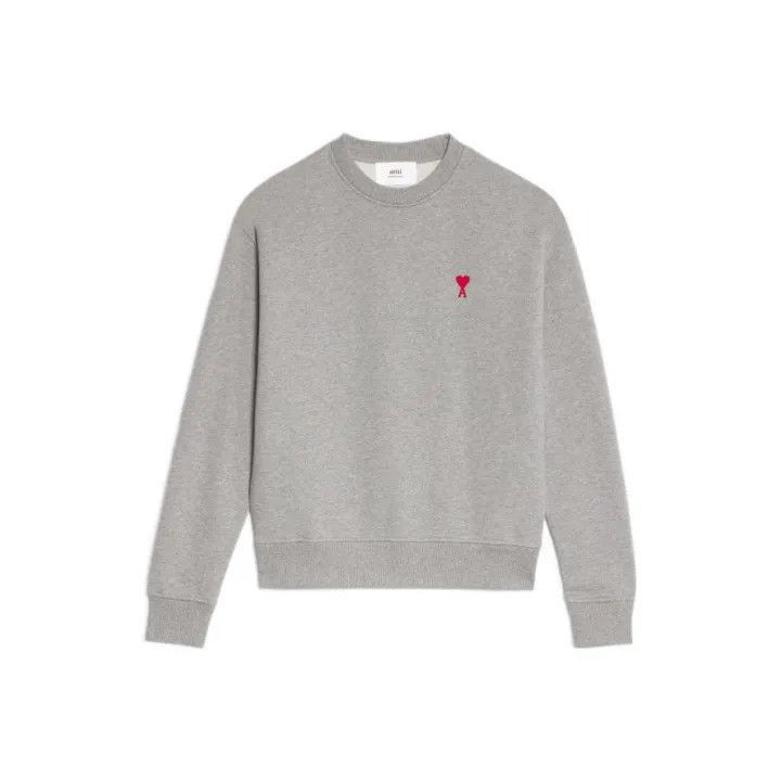 AMI AMIPARIS Red Heart Embroidered Gray Sweatshirt -2507 Size US M / EU 48-50 / 2 - 1 Thumbnail
