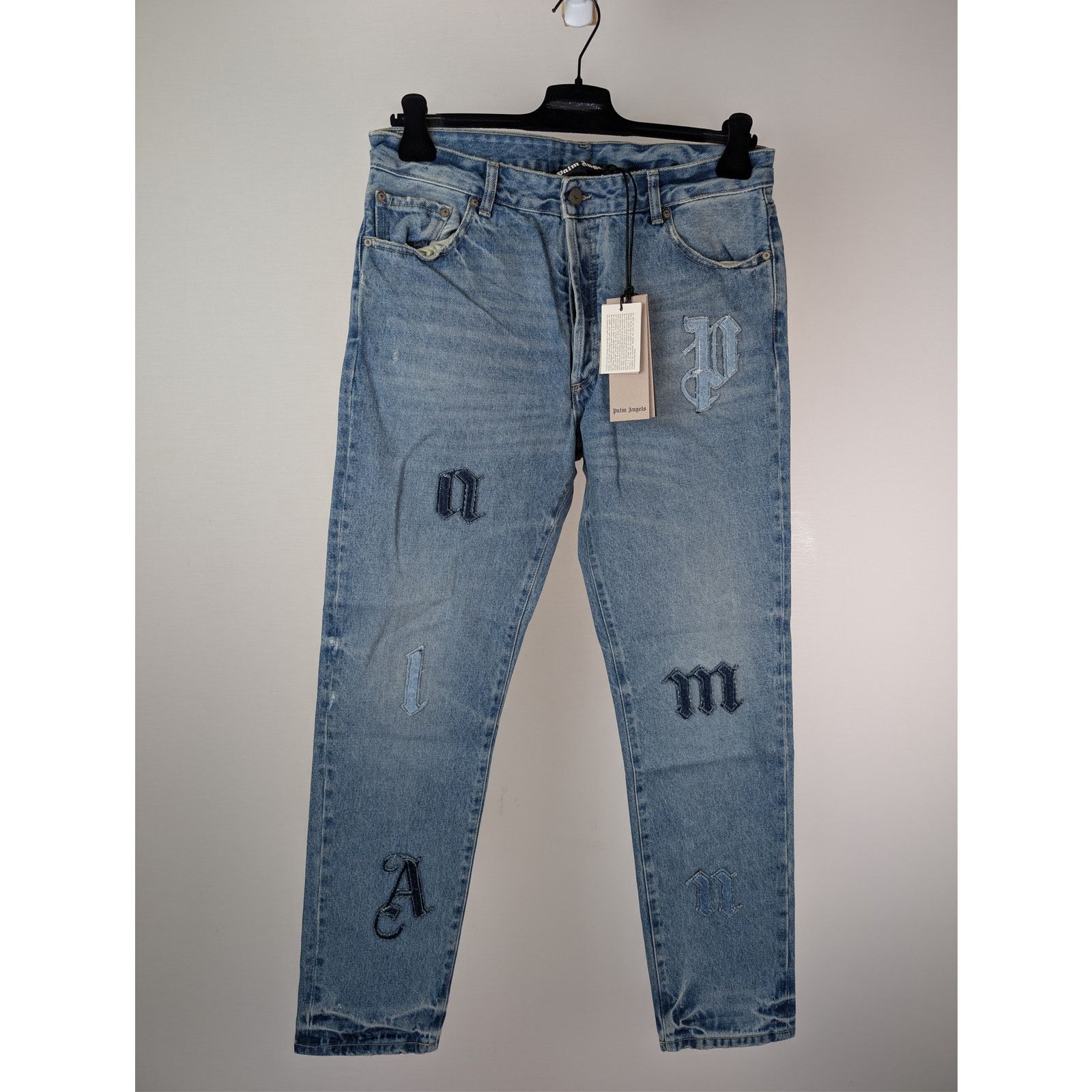 Palm Angels o1rshd1 LW Logo Denim Patches Regular Fit Jeans Light Blue Size US 30 / EU 46 - 10 Thumbnail