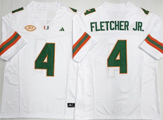Other Men's Miami Hurricanes #4 Mark Fletcher Jr. White Jersey Size US L / EU 52-54 / 3 - 1 Thumbnail