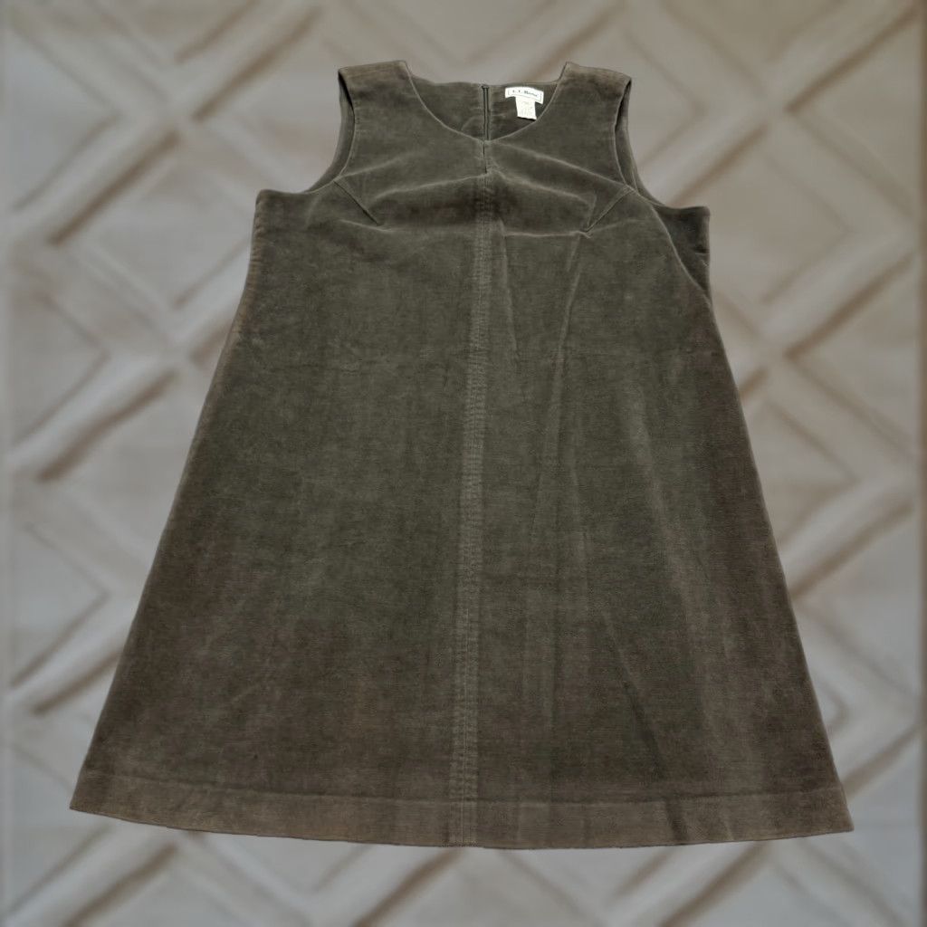 Vintage L.L. Bean Sleeveless Shift Dress Jumper Womens S Green Cotton V-Neck Knee Length Size S / US 4 / IT 40 - 1 Thumbnail