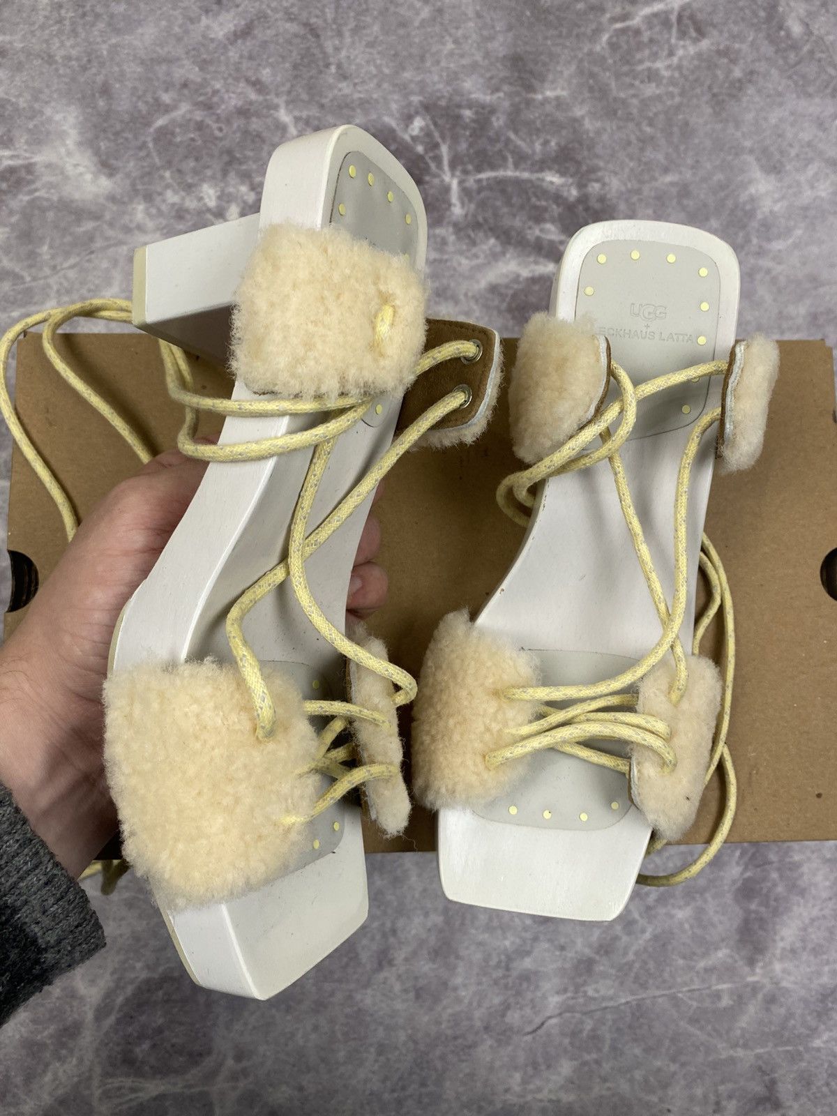 Eckhaus Latta Ugg x Eckhaus Latta Shearling Lace-Up Platform Sandals Size US 7 / IT 37 - 1 Thumbnail