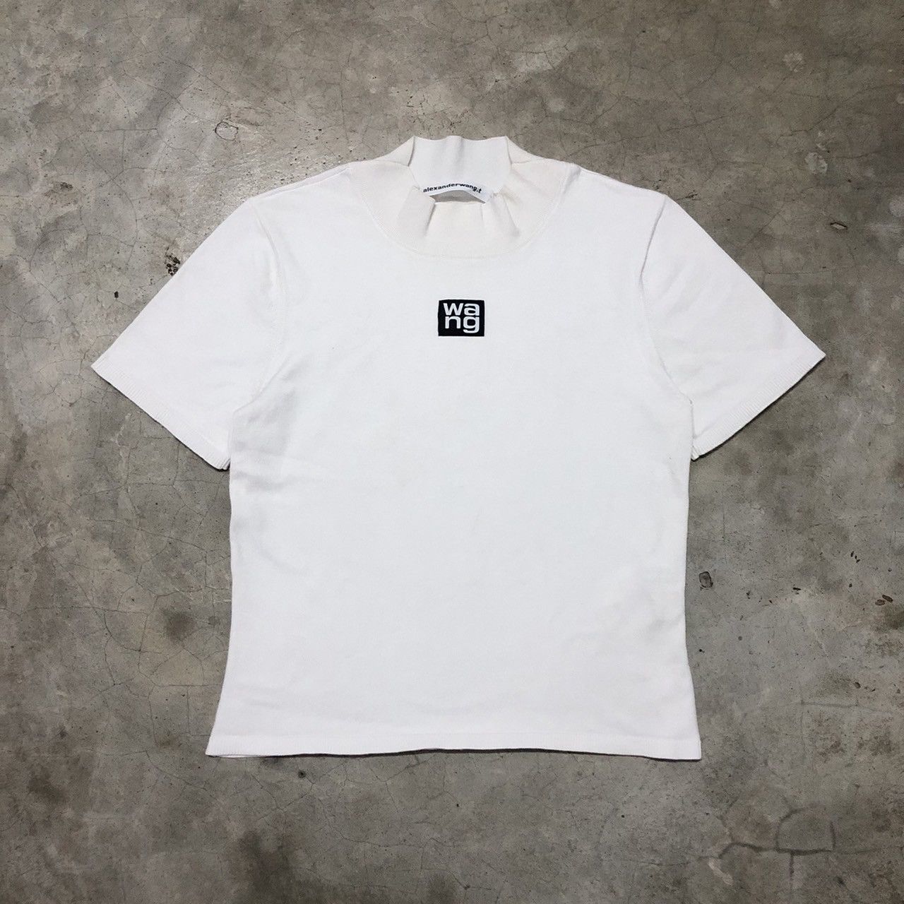 image of Alexander Wang Logo Patch Mock Neck Cropped Knitted in White, Women's (Size Medium)