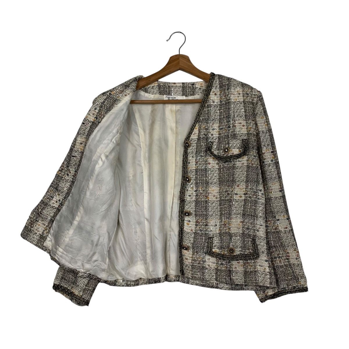 Japanese Brand BELLE OAK Linton Fabric Woven Wool Tweed Jacket #1731-C77 Size M / US 6-8 / IT 42-44 - 9 Thumbnail
