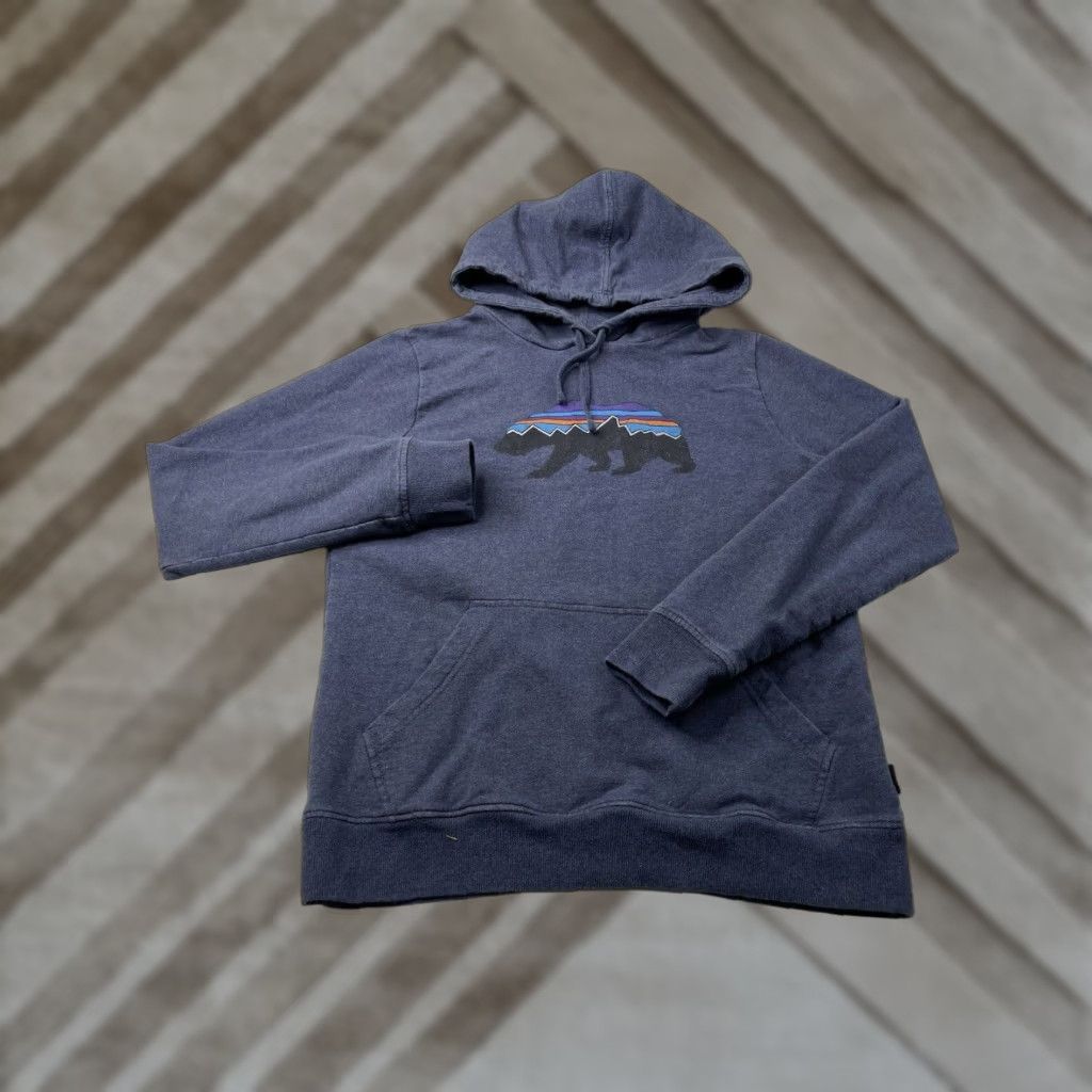 Patagonia Patagonia Sweatshirt Hoodie Bear Logo Womens Medium Blue Organic Cotton Knit Pullover Graphic Print Hooded Pockets Activewear Size M / US 6-8 / IT 42-44 - 1 Thumbnail