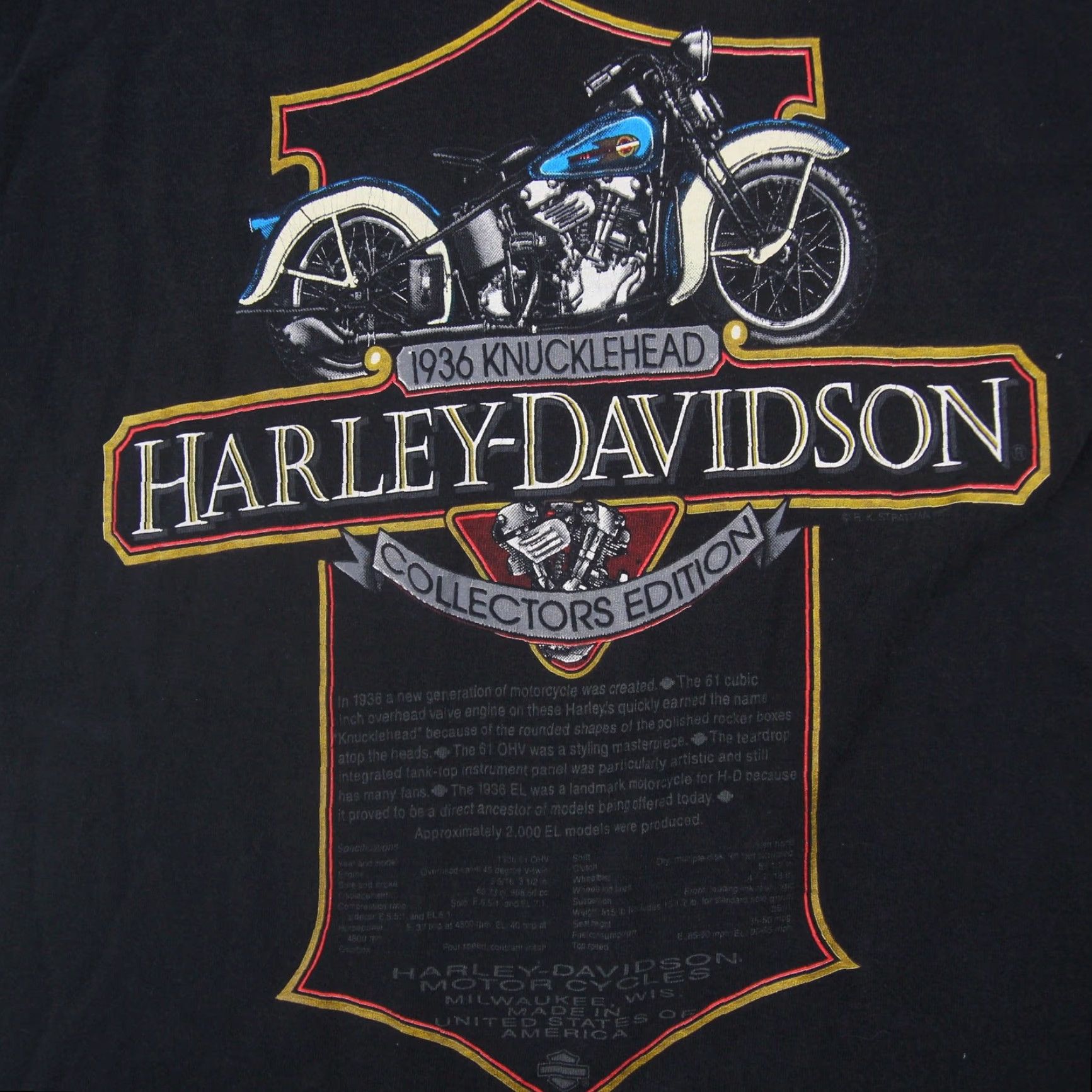 Harley Davidson VINTAGE Harley-Davidson 1936 Knucklehead Limited Edition graphic T Shirt Men's M Black Harley-Davidson shirt Men Medium 90s era Size US M / EU 48-50 / 2 - 3 Thumbnail