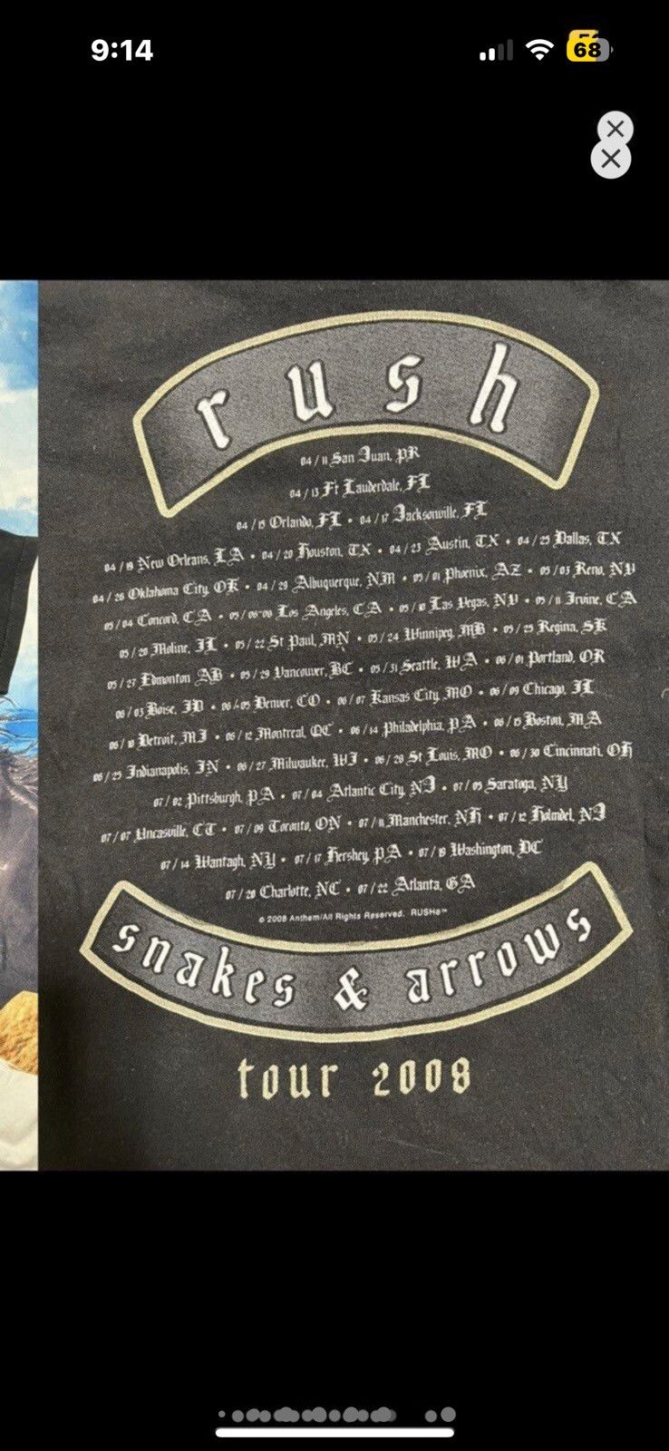 Vintage ***FINAL DROP***RARE 2008 RUSH “SNAKES & ARROWS” TOURSHIRT M Size US M / EU 48-50 / 2 - 8 Thumbnail