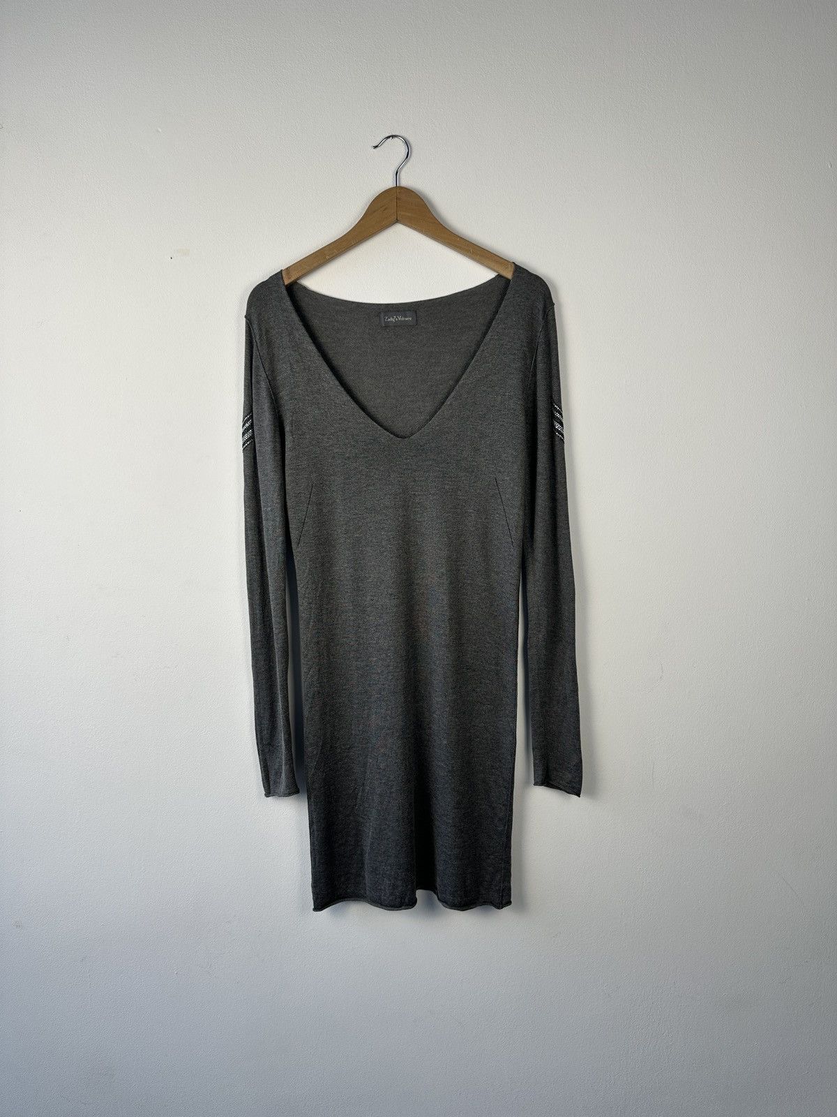 Zadig & Voltaire ZADIG & VOLTAIRE Grey V-Neck Dress Chevron Rhinestone Studs Size L / US 10 / IT 46 - 3 Thumbnail