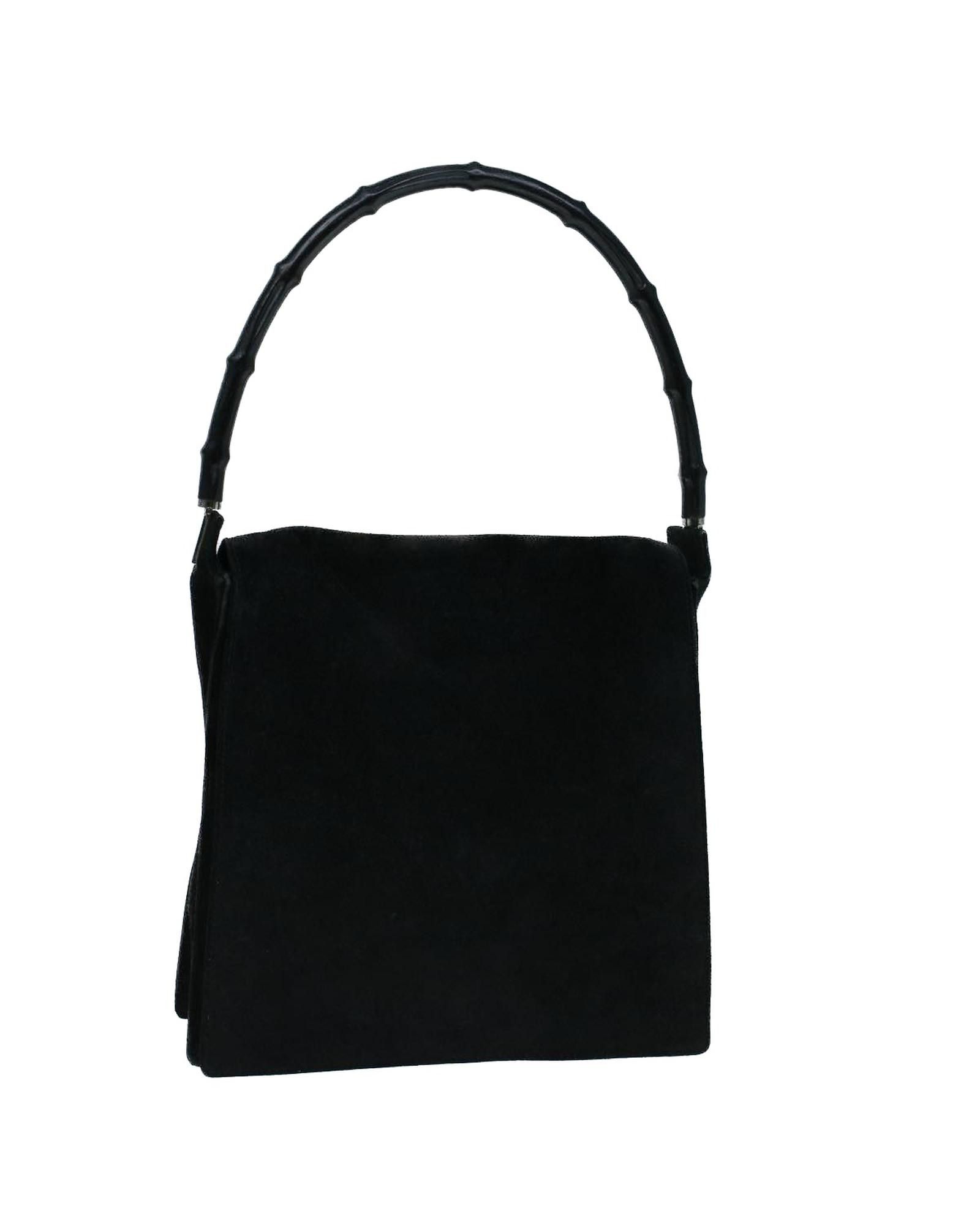 image of Gucci Black Suede Shoulder Bag With Bamboo Detailing, Women's