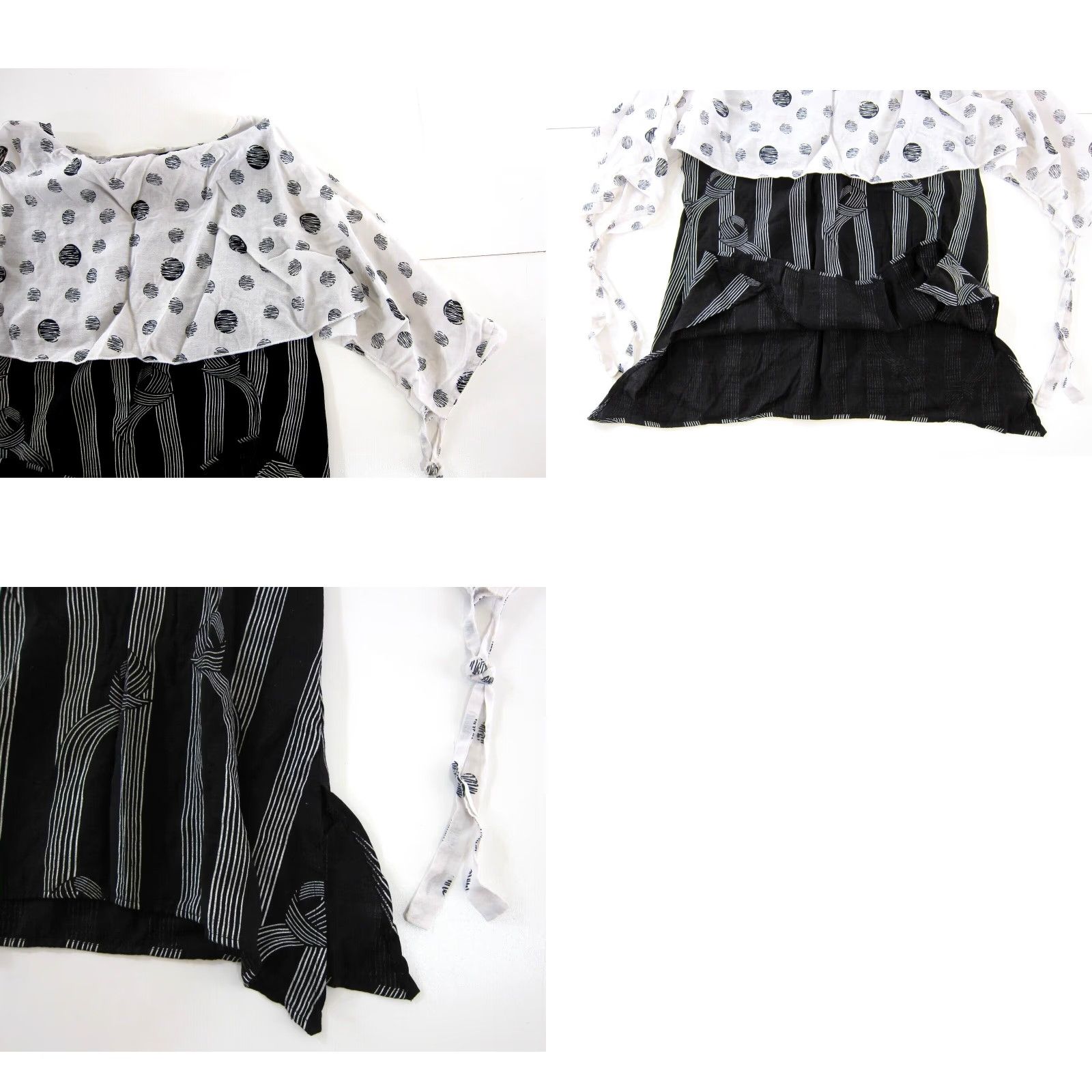 Vintage Shana Blouse Tunic 100% Rayon Black White Geometric Polka Dot 90s Bohemian Boxy Large Women XS-XL? Size L / US 10 / IT 46 - 8 Thumbnail