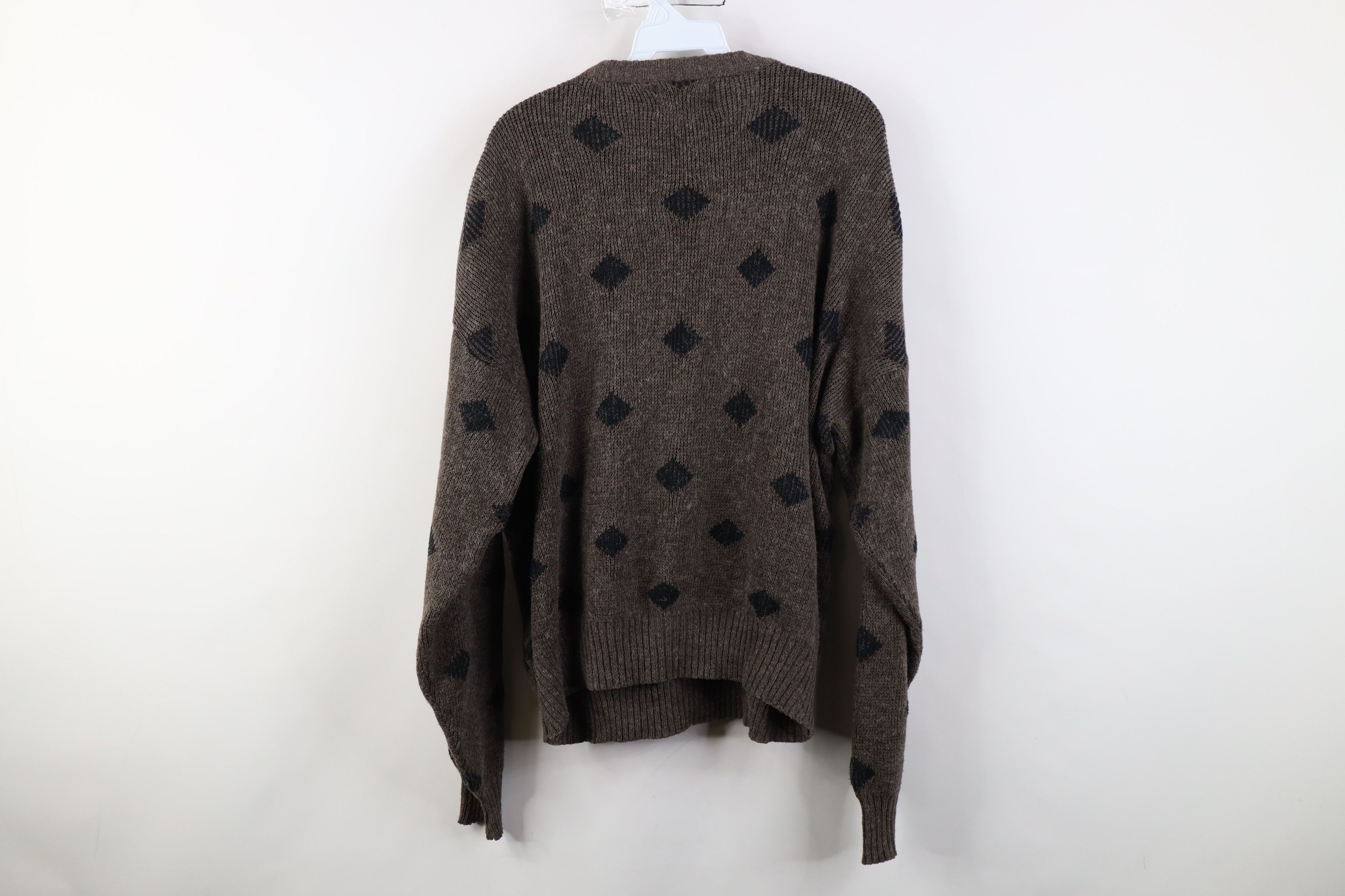 Vintage Vintage 90s Streetwear Leather Trim Knit Crewneck Sweater Size US XL / EU 56 / 4 - 9 Thumbnail