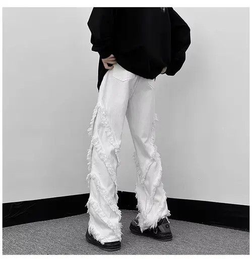 Japanese Brand Men Solid Ragged Edge Straight Jeans Size US 32 / EU 48 - 4 Thumbnail