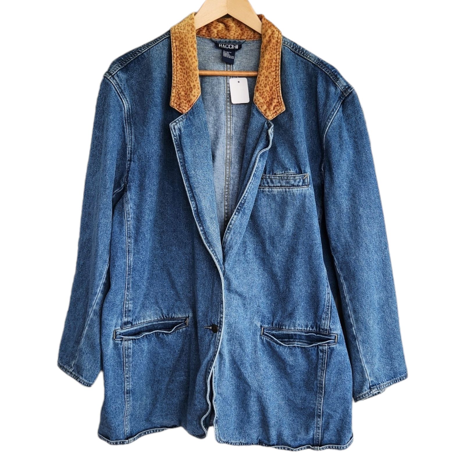 Vintage Vintage Baccini Jean Jacket Faux Cheetah Fur Lined Coat XXL Size XXL / US 16-18 / IT 52-54 - 1 Thumbnail