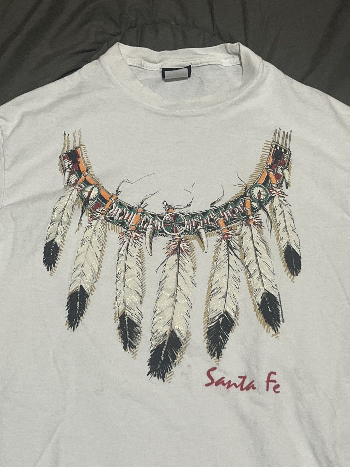 Vintage 90s Vintage White Santa Fe Feather Tee Size US L / EU 52-54 / 3 - 2 Thumbnail