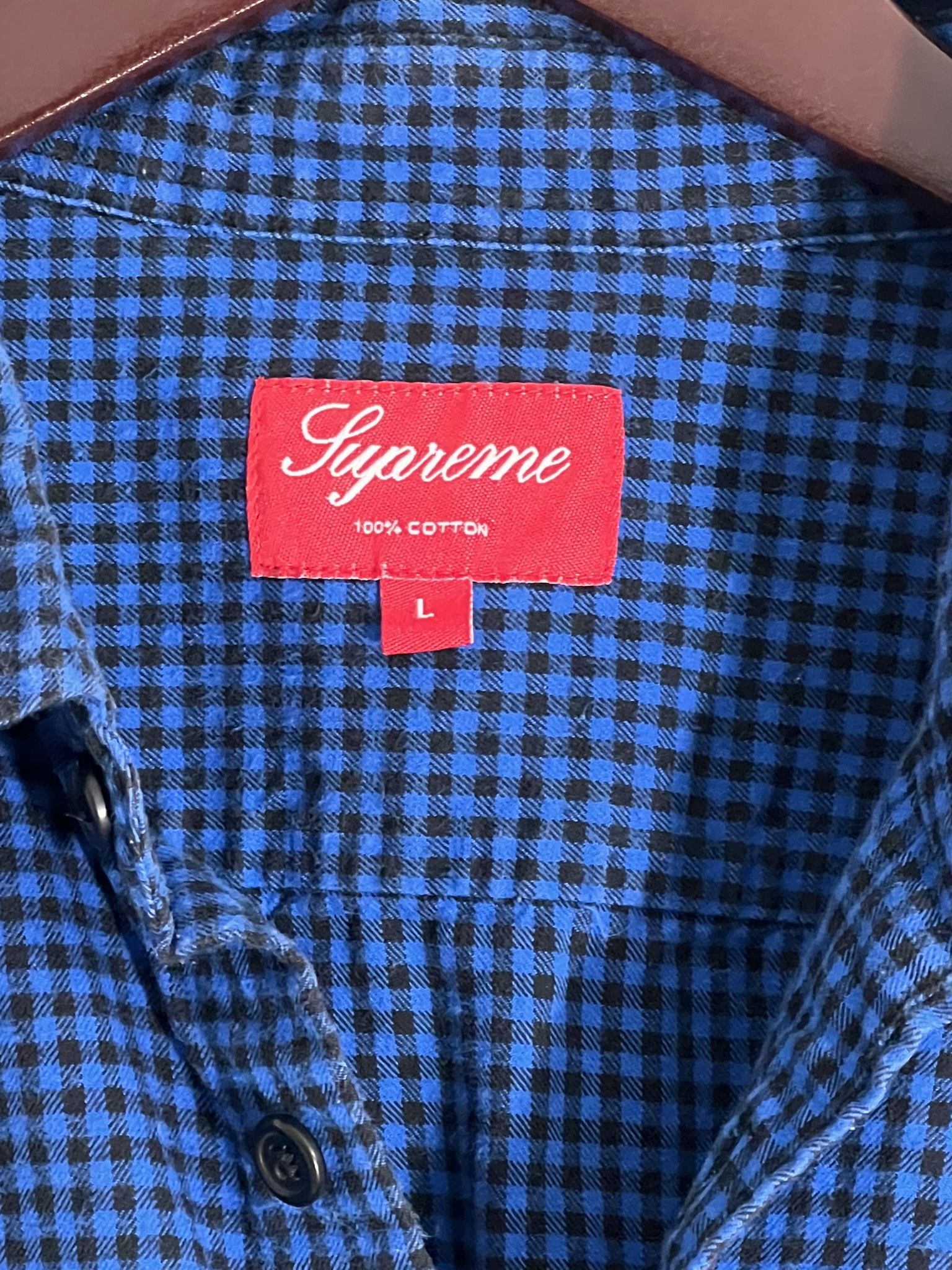 Supreme SUPREME Checker Plaid Flannel Long Sleeve Shirt Blue Large Size US L / EU 52-54 / 3 - 4 Thumbnail