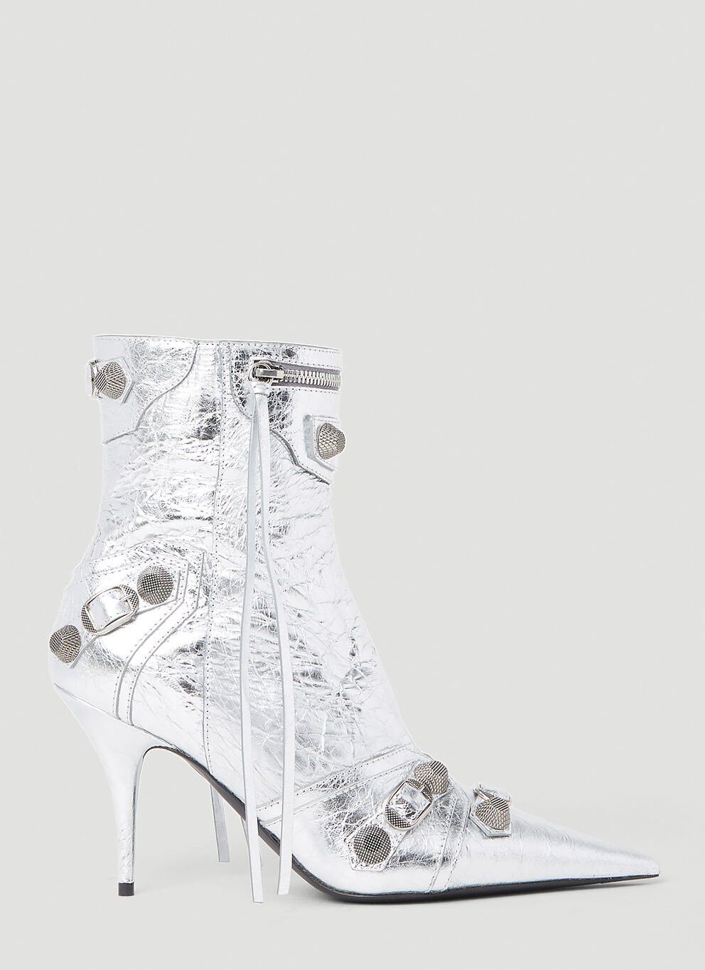 image of Balenciaga Cagole Metallic Boots in Silver, Women's (Size 7)