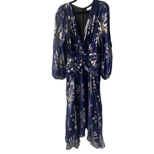 Anthropologie Anthropology DELFI Collective Navy and Silver Print Gown Lon Size L / US 10 / IT 46 - 2 Thumbnail