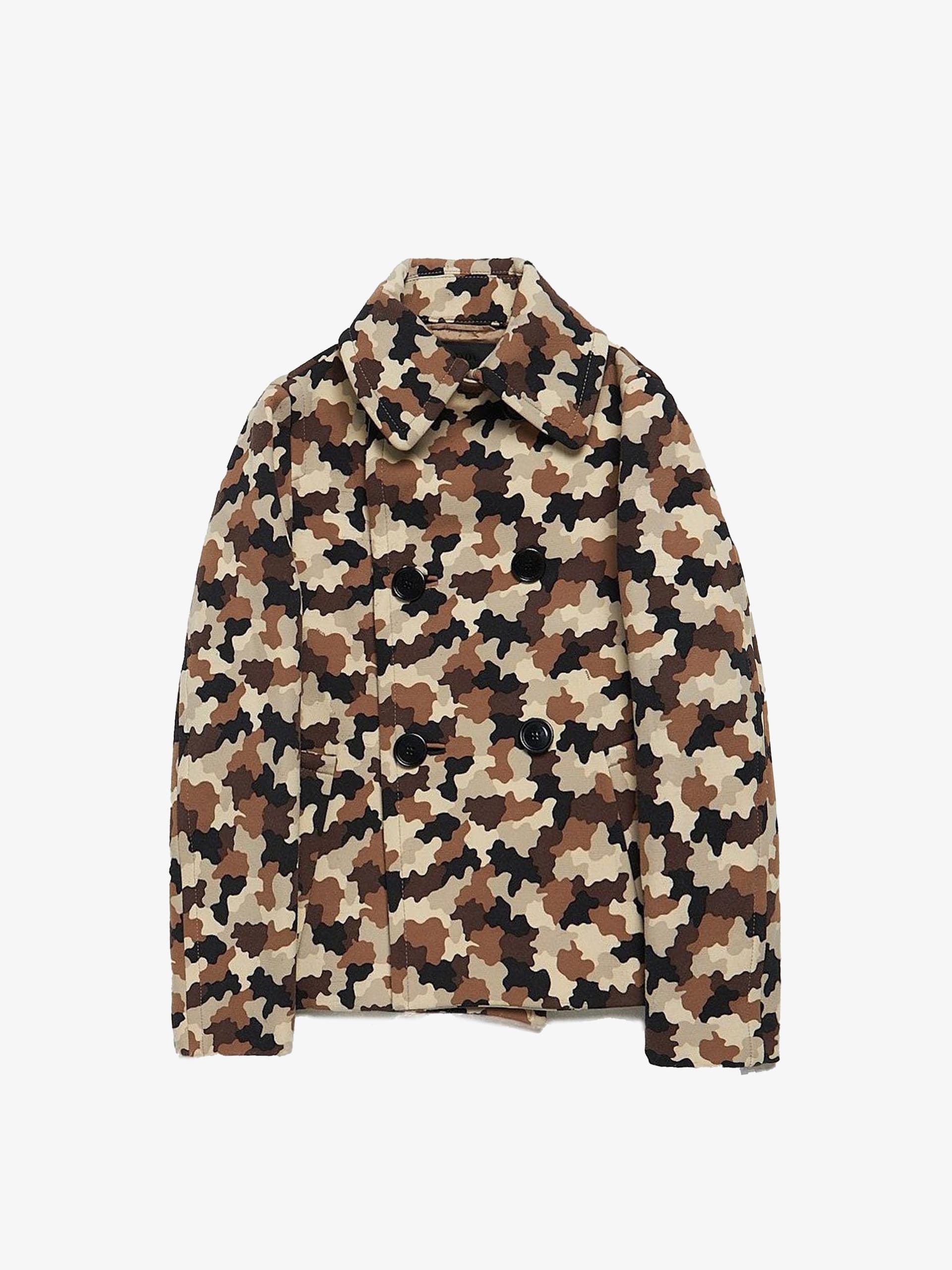 Prada Beige Camo Double Breasted Cropped Wool Coat Size US S / EU 44-46 / 1 - 1 Thumbnail