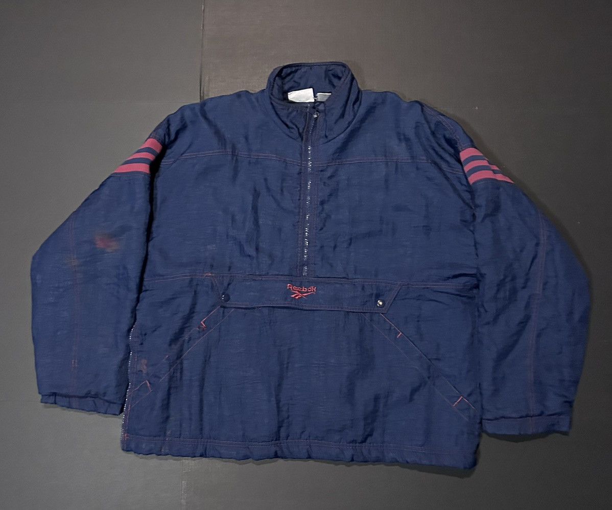90s navy blue and red Reebok quarter zip