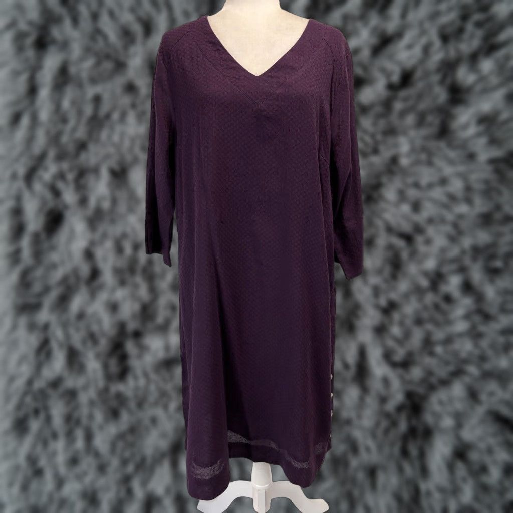 Soft Surroundings VINTAGE Soft Surroundings Positano Shift Dress XL 100% Cotton Purple V-Neck 3/4 Sleeve Casual Womens Size XL / US 12-14 / IT 48-50 - 1 Thumbnail