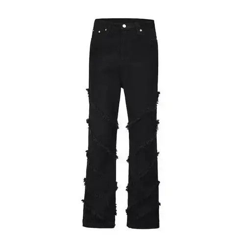 Jean Black Frayed Stacked Denim Jeans Size US 32 / EU 48 - 4 Thumbnail