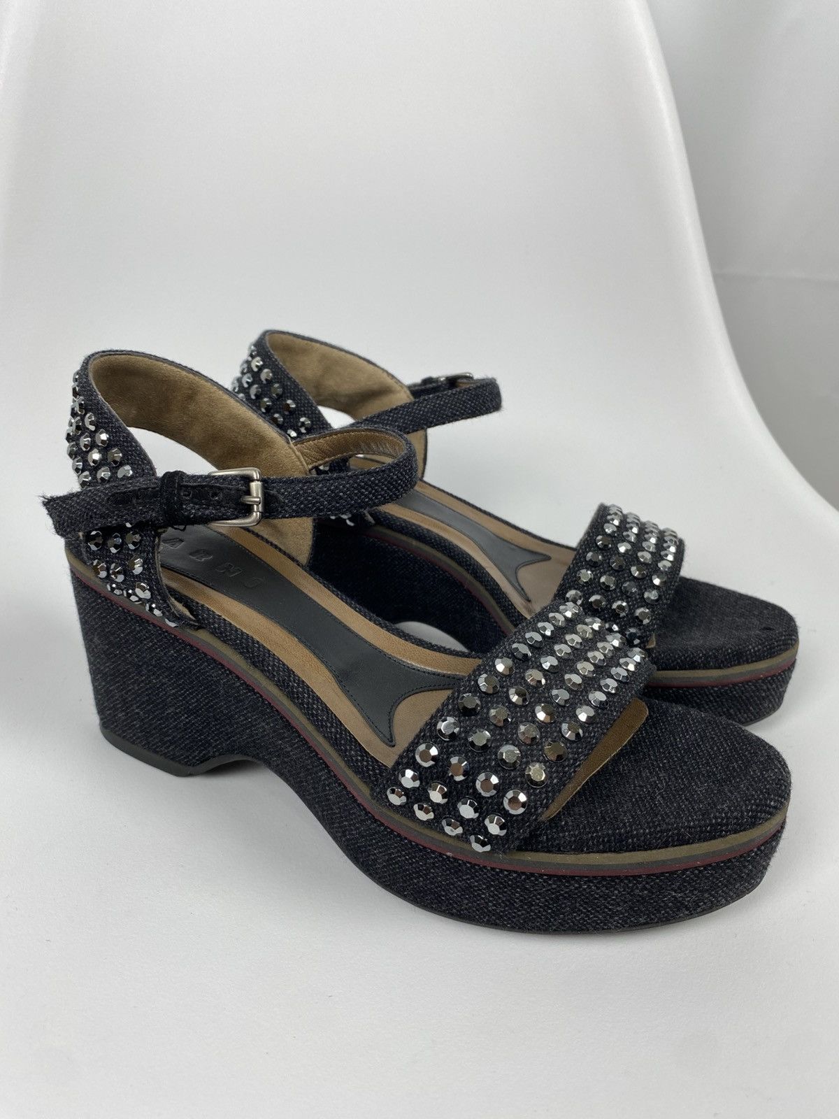 Marni Marni Studded Denim Ankle Strap Wedge Sandals size 39 Size US 9 / IT 39 - 1 Thumbnail