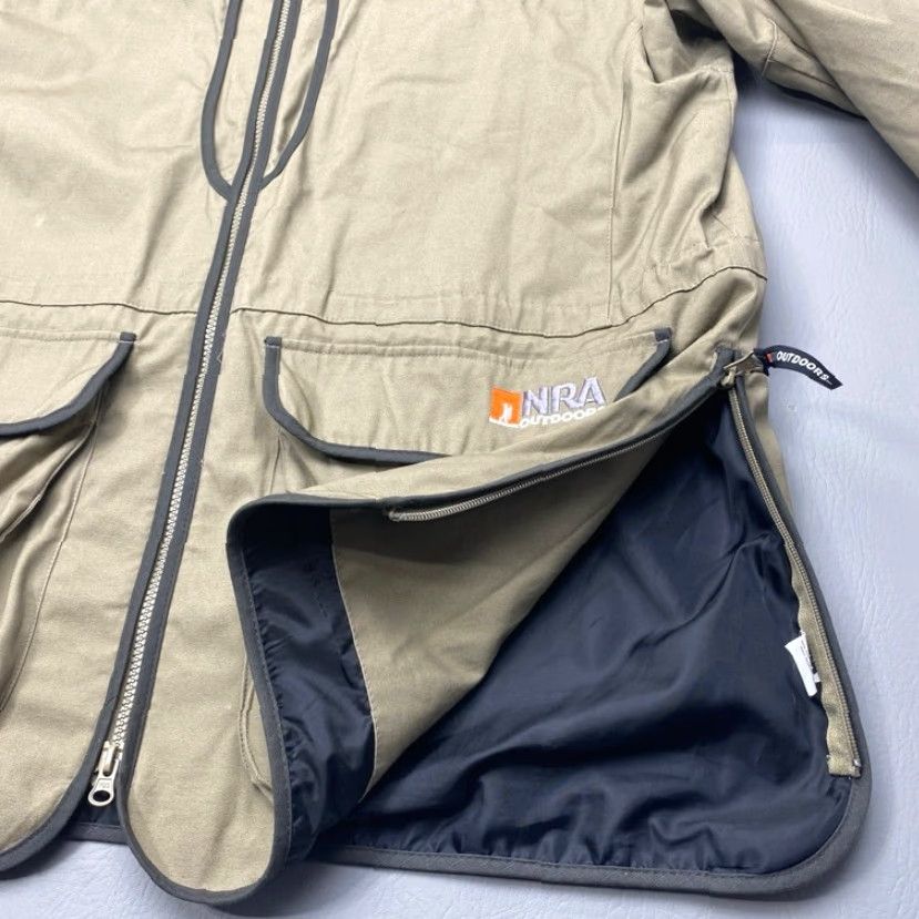 NRA Outdoors Jacket Mens Large Tan Uninsulated Range Coat Two Way Zipper Pockets