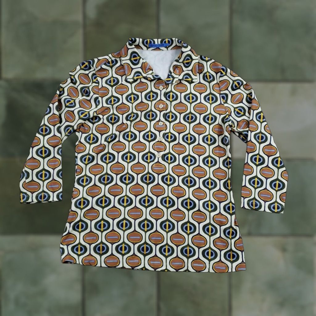 J.McLaughlin J McLaughlin Shirt Women Small Multicolor Geometric Print 3/4 Sleeve Top Stretch Size S / US 4 / IT 40 - 1 Thumbnail