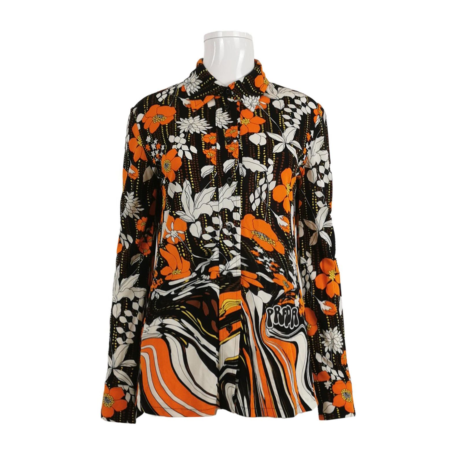 Prada Prada Colorful Floral Print Logo Long Sleeve Shirt 0089 Size L / US 10 / IT 46 - 1 Thumbnail