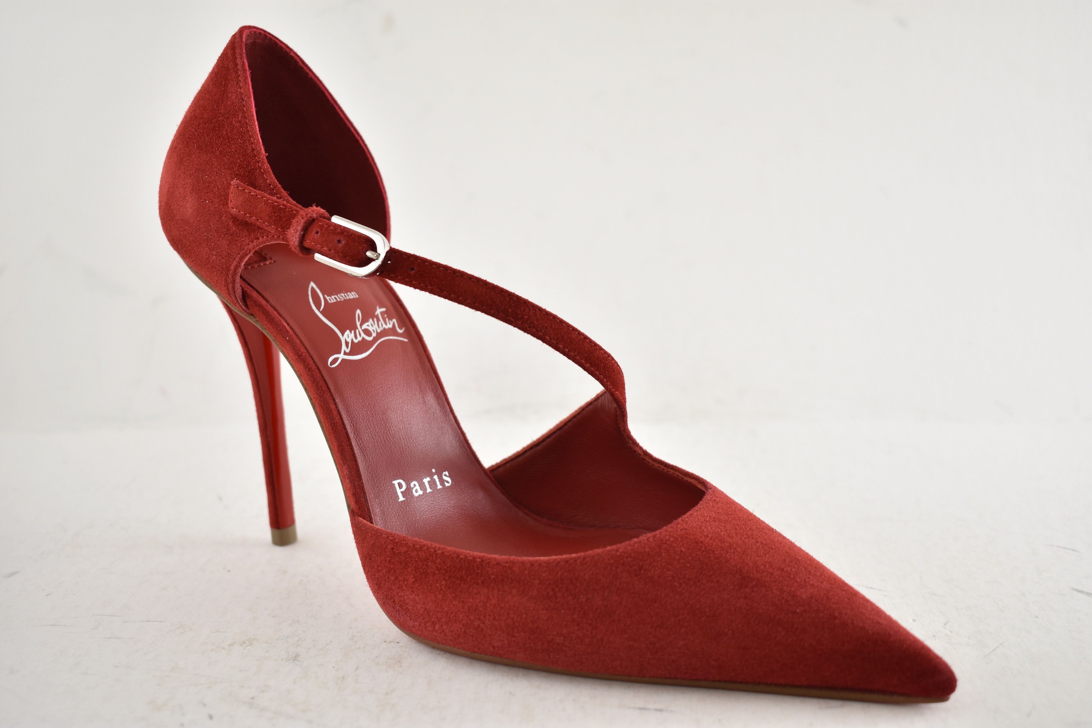 Christian Louboutin Miss Ziggyta 100 Fever Red Suede Cross Strap Heel Pump 36.5 Size US 6.5 / IT 36.5 - 6 Thumbnail