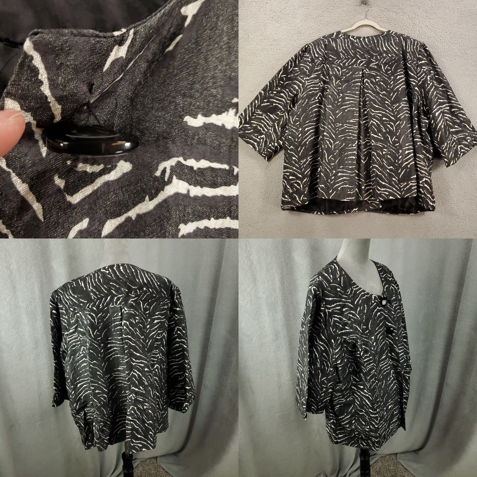 Vintage Womens Jacket 3X Black Shimmer Button Up Lined Nylon 3/4 Sleeve Maggie Barnes Plus Size 26W 28W Coat/Outerwear Size XXL / US 16-18 / IT 52-54 - 8 Thumbnail