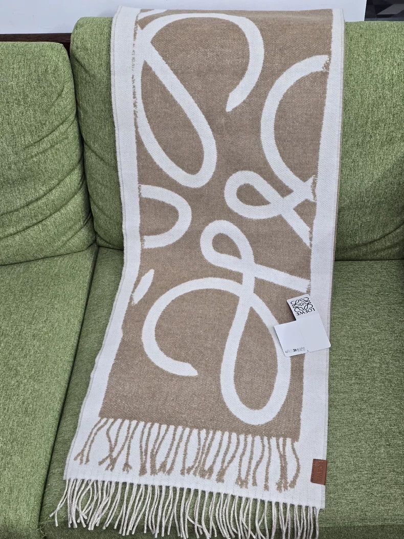 Loewe LOEWE Cashmere scarf beige and camel Size ONE SIZE - 2 Thumbnail