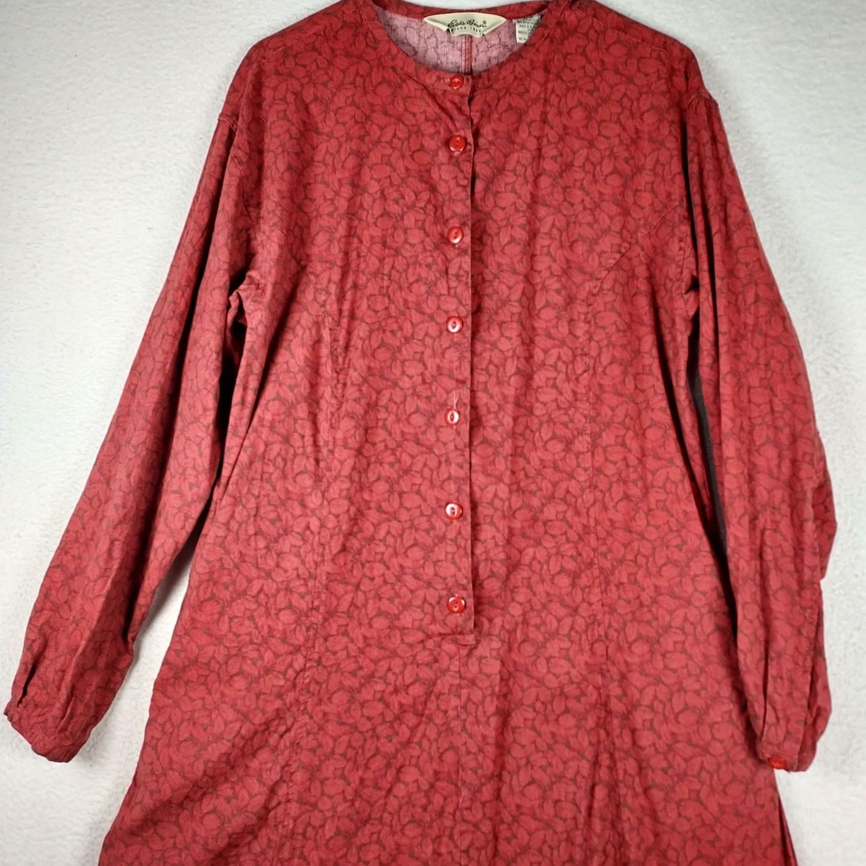 Eddie Bauer Eddie Bauer Womens Red Floral Dress M Long Sleeve Shirt Dress Casual Size M / US 6-8 / IT 42-44 - 3 Thumbnail