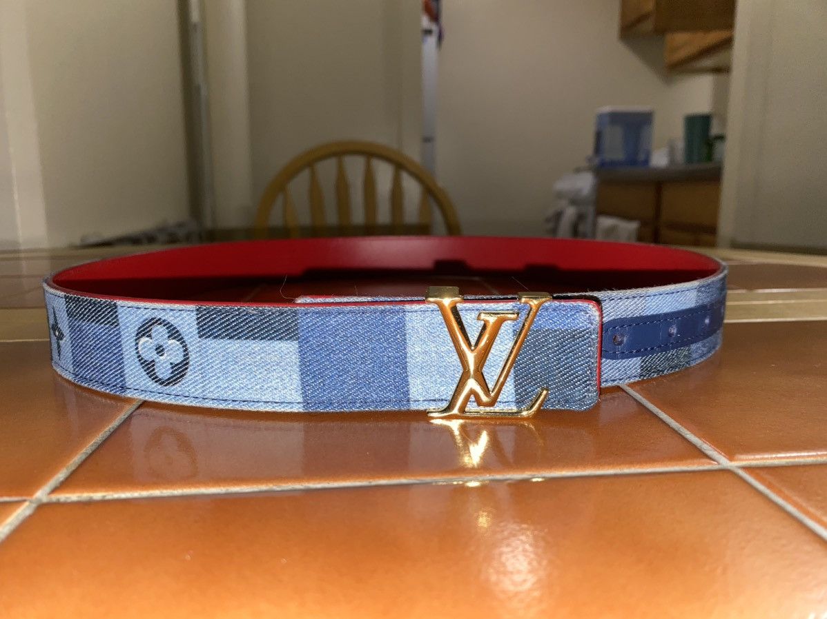 Louis Vuitton Unisex LOUIS VUITTON DENIM/RED BELT GOLD TONE HARDWARE, Size ONE SIZE - 8 Thumbnail