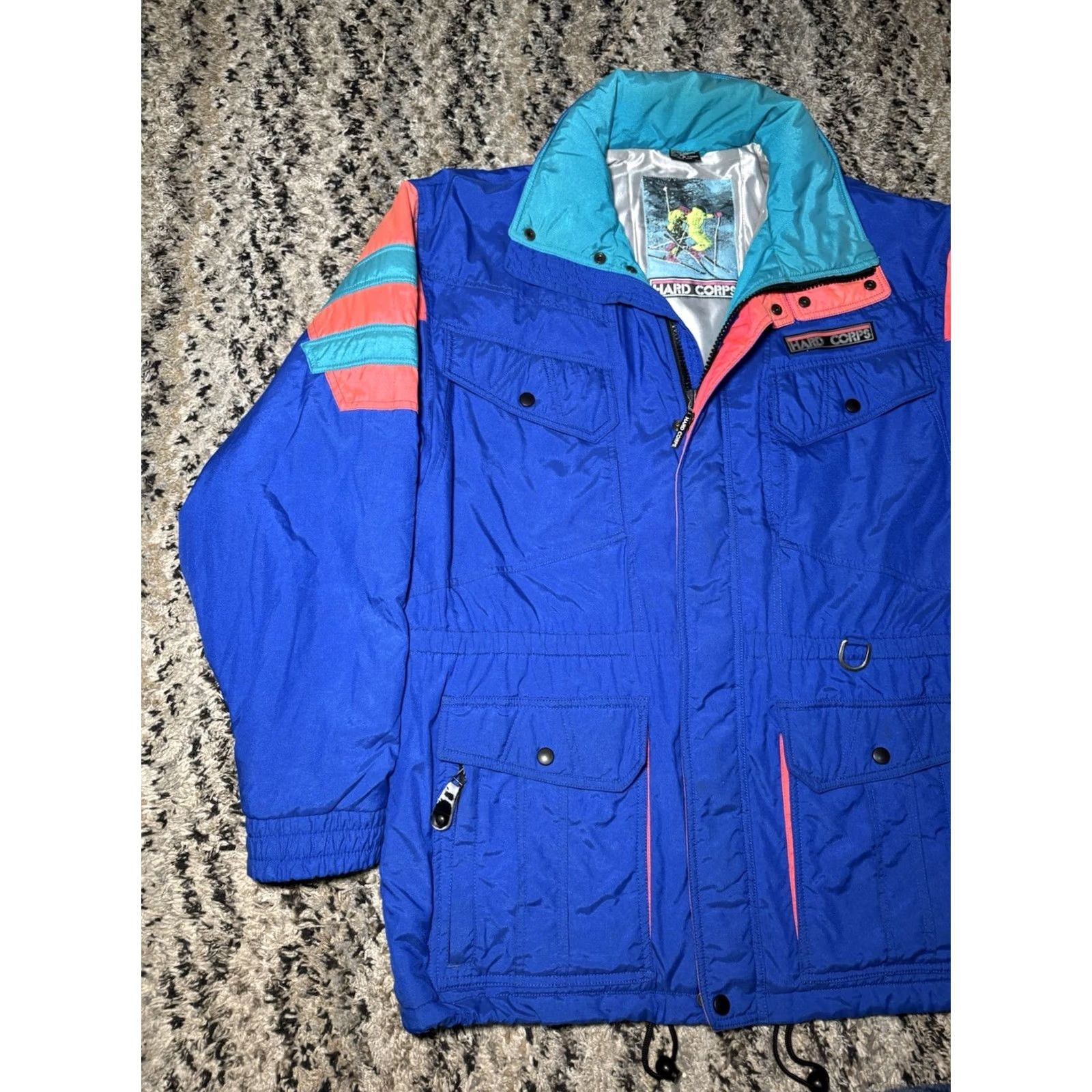 Vintage VINTAGE Hard Corps US Ski Team Jacket Mens Large Bomber Jacket Long Neon Blue Pink Zipped Pockets Hooded Insulated Winter Skiing USA 80s 90s Size US L / EU 52-54 / 3 - 3 Thumbnail