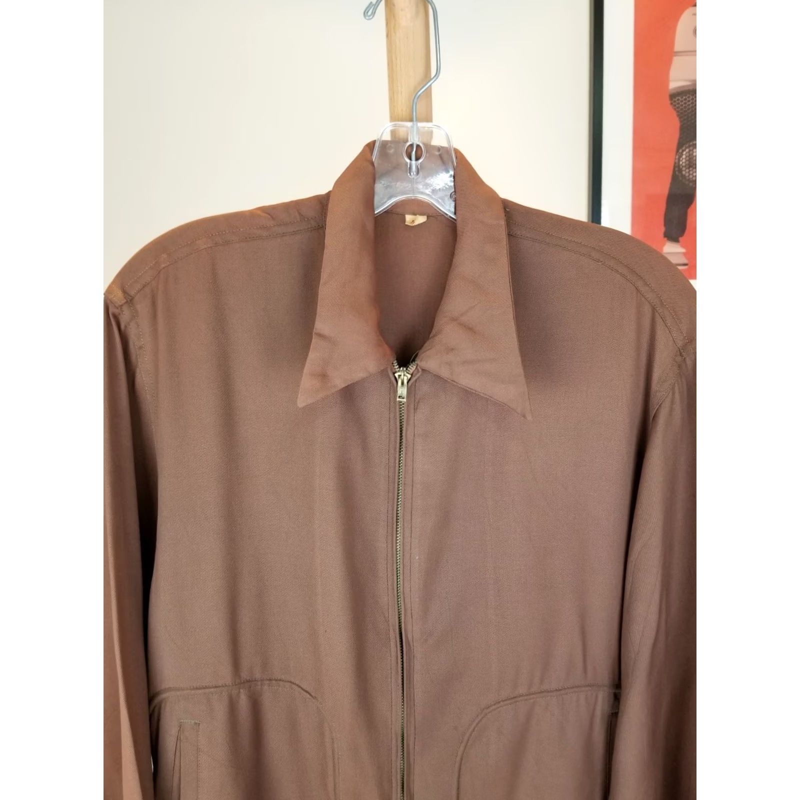 Vintage VINTAGE NELCO BUILT SPORTWEAR JACKET Brown GABARDINE Rockabilly SZ 40 Mens Jacket Size US XXS / EU 40 - 2 Thumbnail