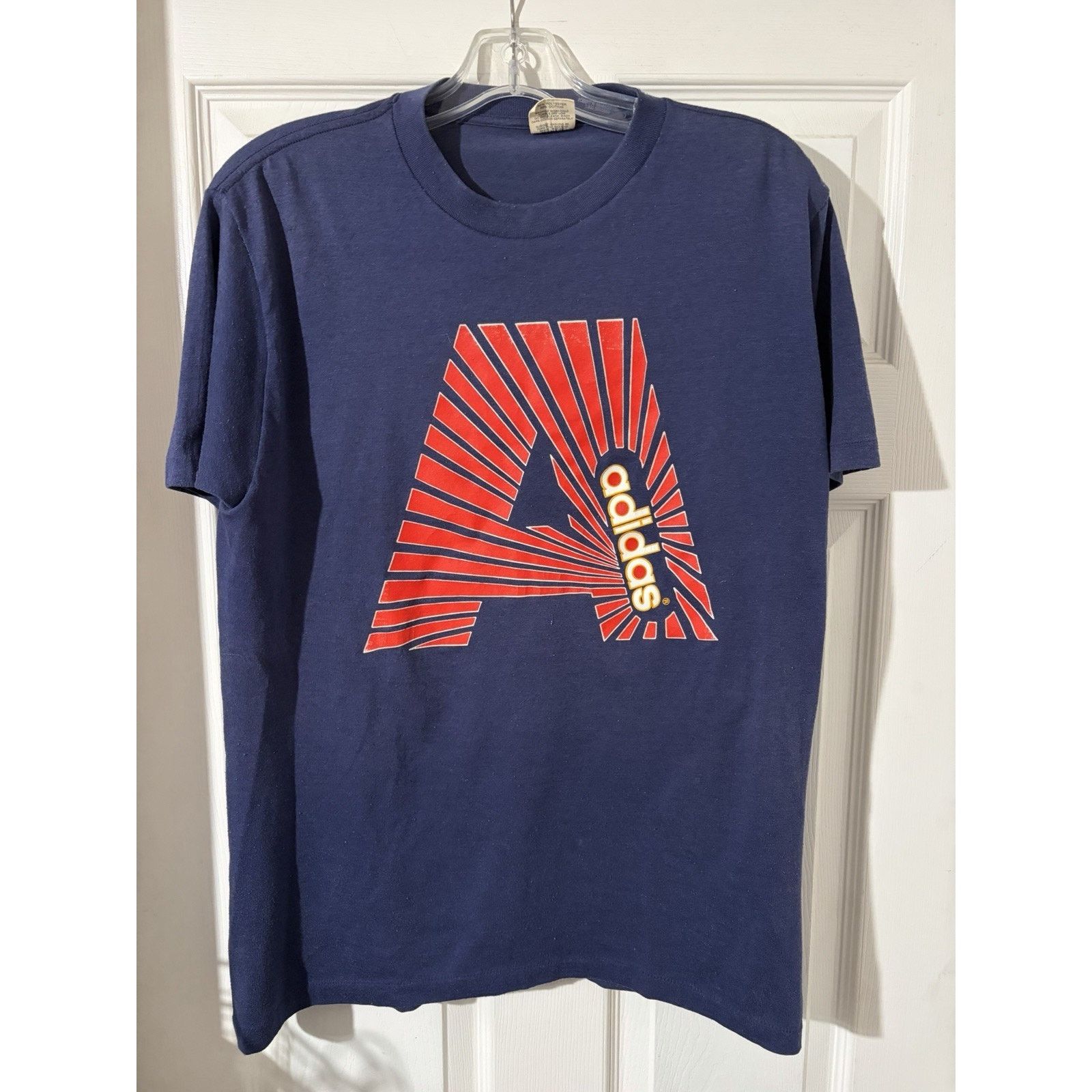 Adidas Vintage 80s Adidas Sunburst Striped Shirt Sz L Logo Blue USA Size US L / EU 52-54 / 3 - 1 Thumbnail