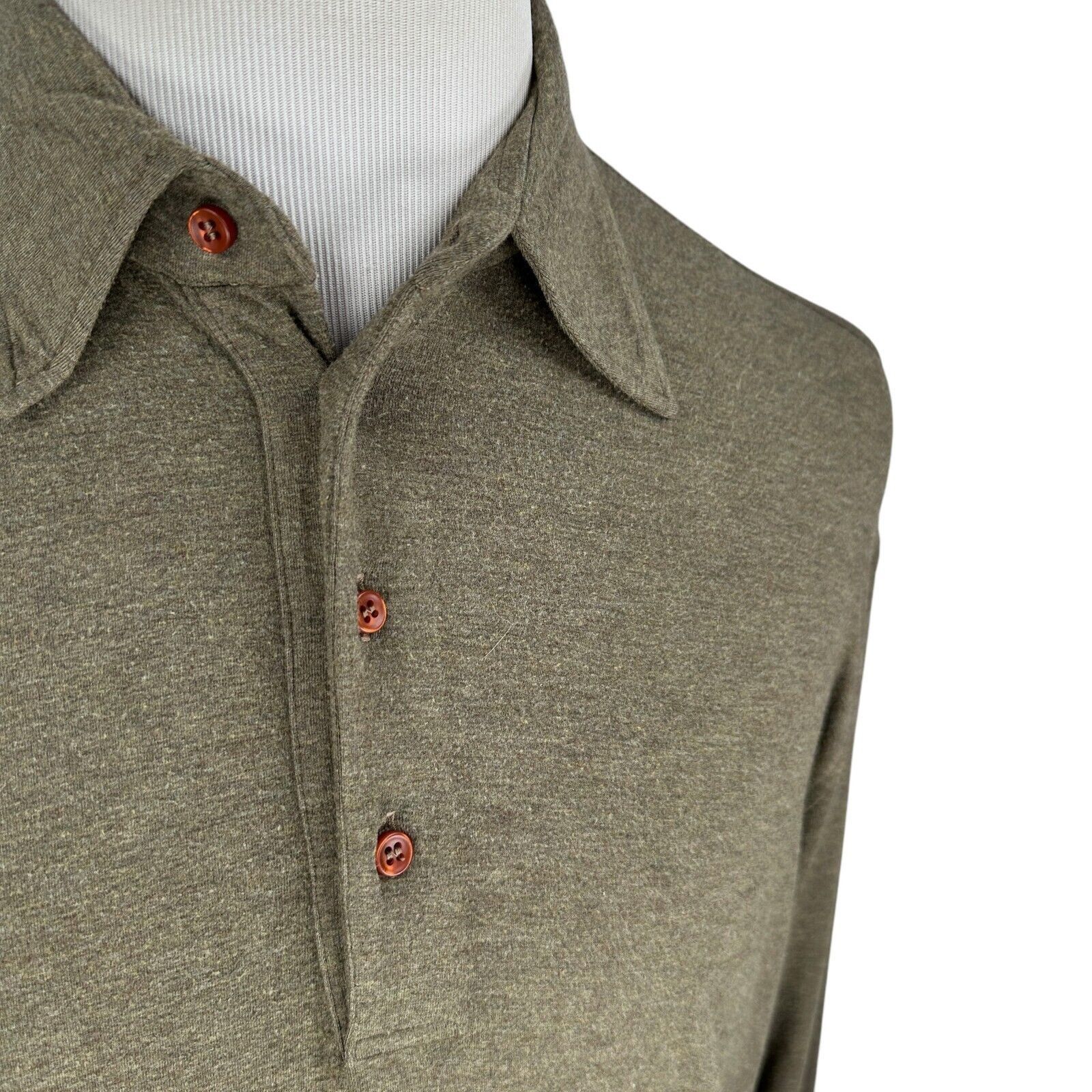 Canali Canali Polo Shirt Men's 52 Olive Green Brown Viscose Blend Size US L / EU 52-54 / 3 - 3 Thumbnail