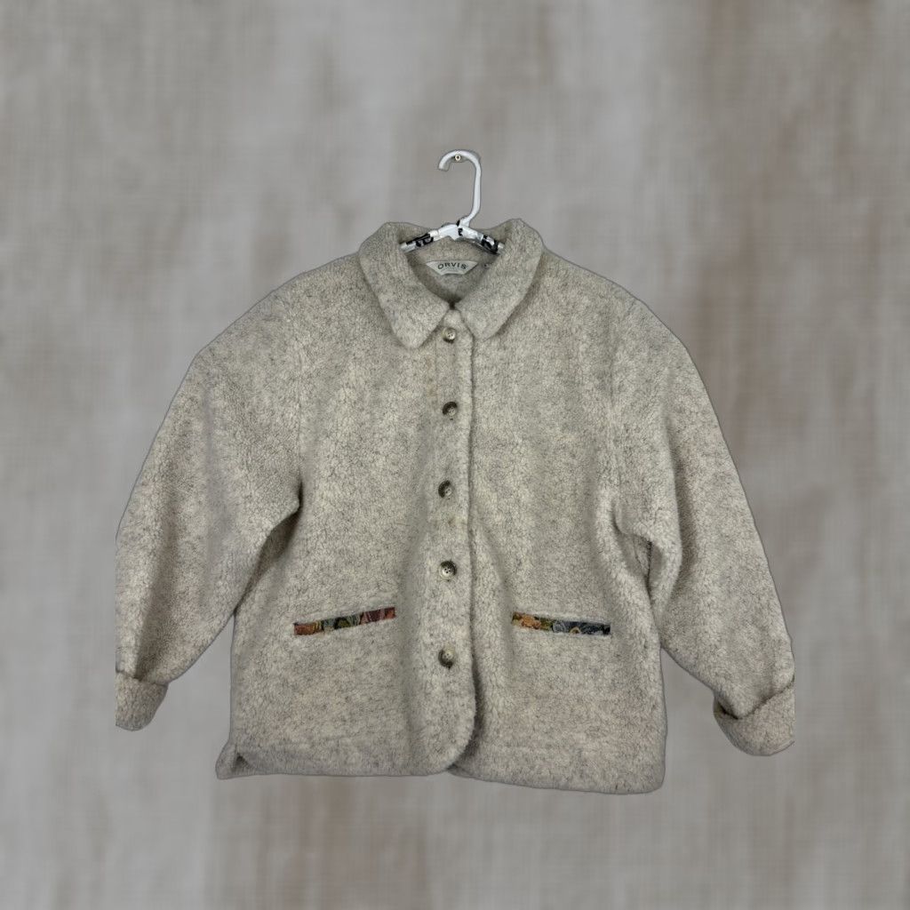 Orvis Orvis Womens Jacket L Ivory Marled Button Front With Brocade Details Stained Size L / US 10 / IT 46 - 1 Thumbnail