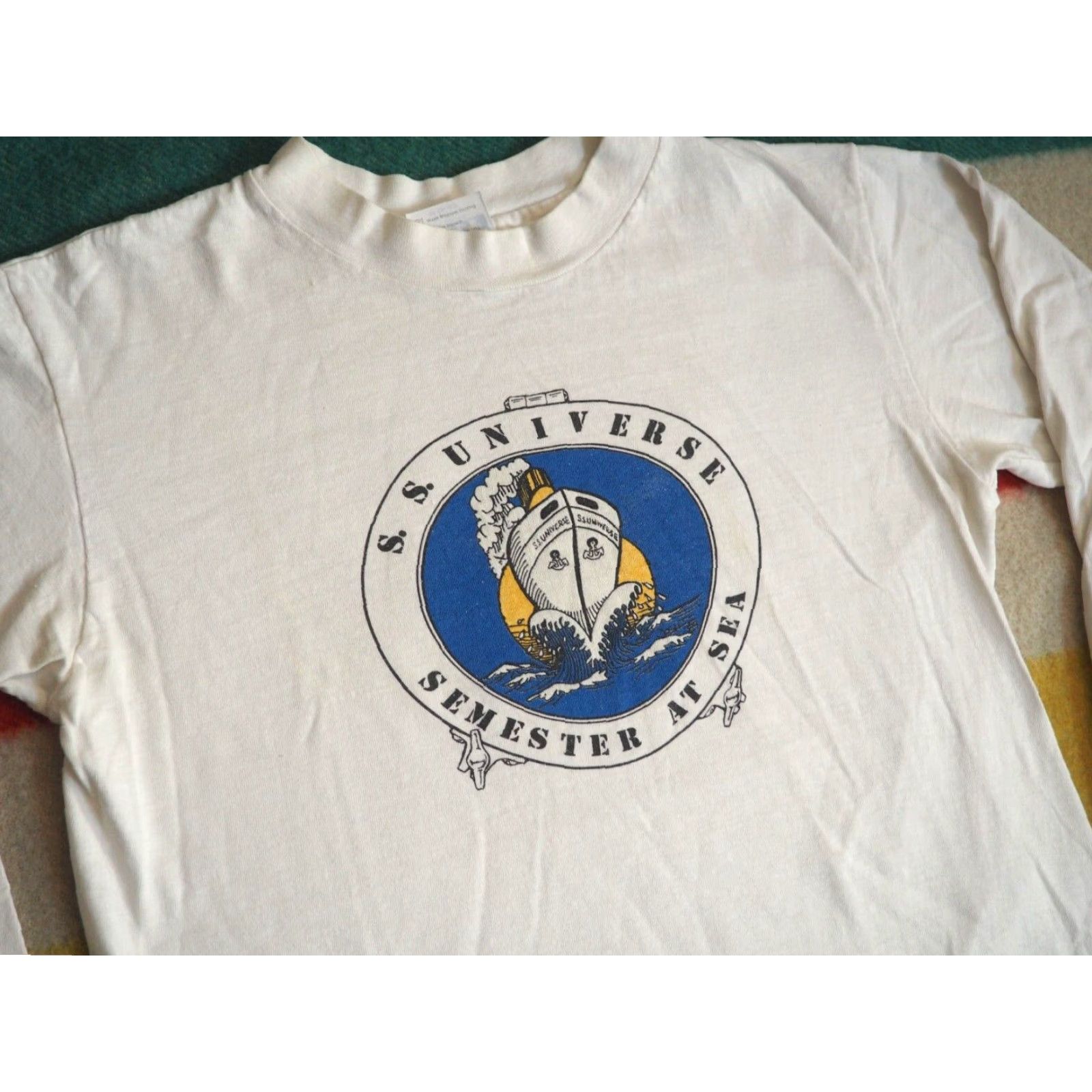 Hanes VINTAGE Hanes S.S. Universe Maritime Ship University USA L/S Tee T-Shirt M White Unisex 80s 90s Graphic Tee Size US M / EU 48-50 / 2 - 2 Thumbnail